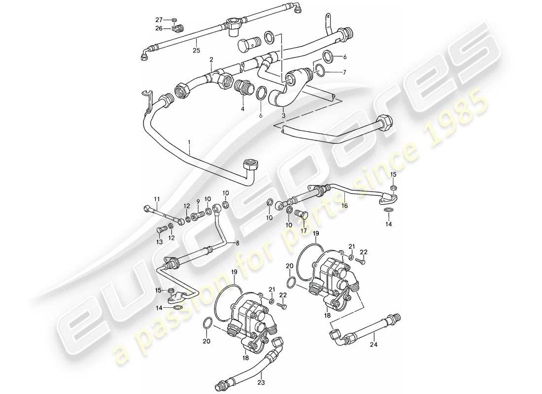 porsche 1988 (959) engine lubrication - oil pump - exhaust gas turbocharger part diagram
