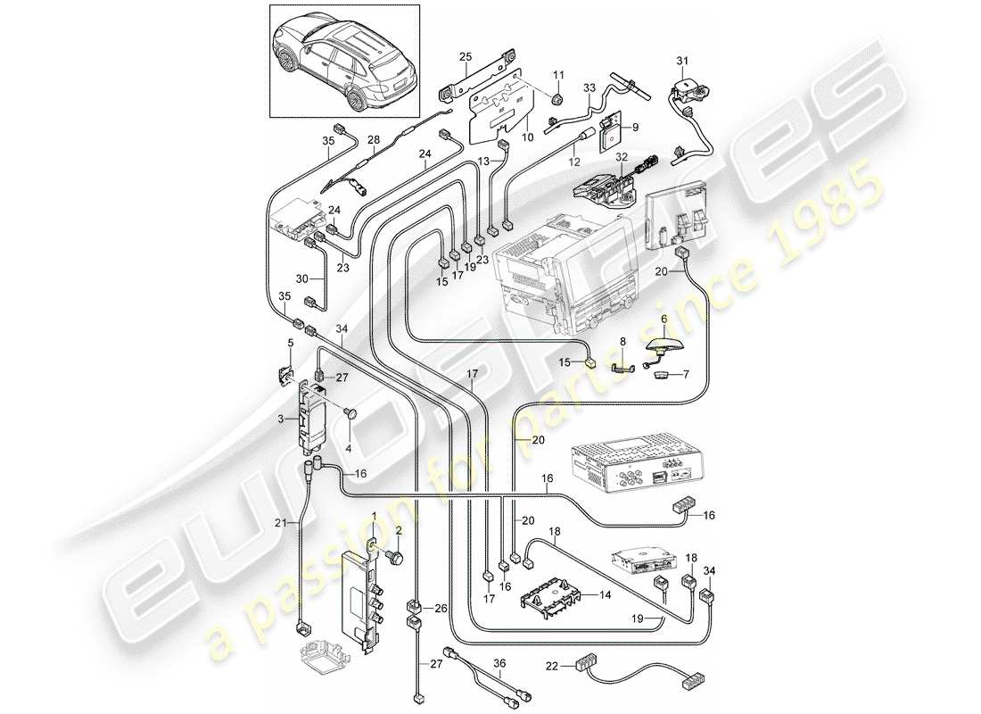 porsche 2015 (cayenne e2 92a) antenna booster part diagram