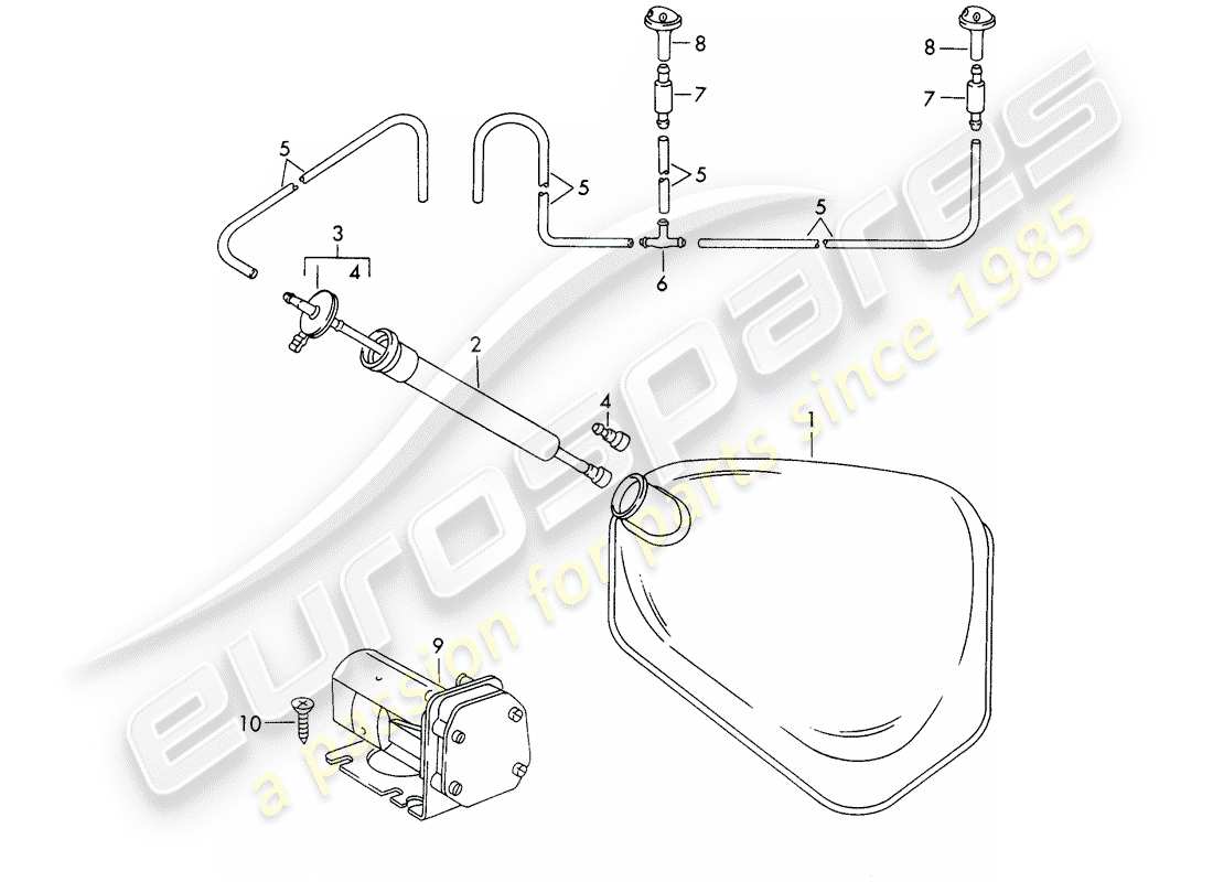 porsche 1965 (911/912) windshield washer unit part diagram