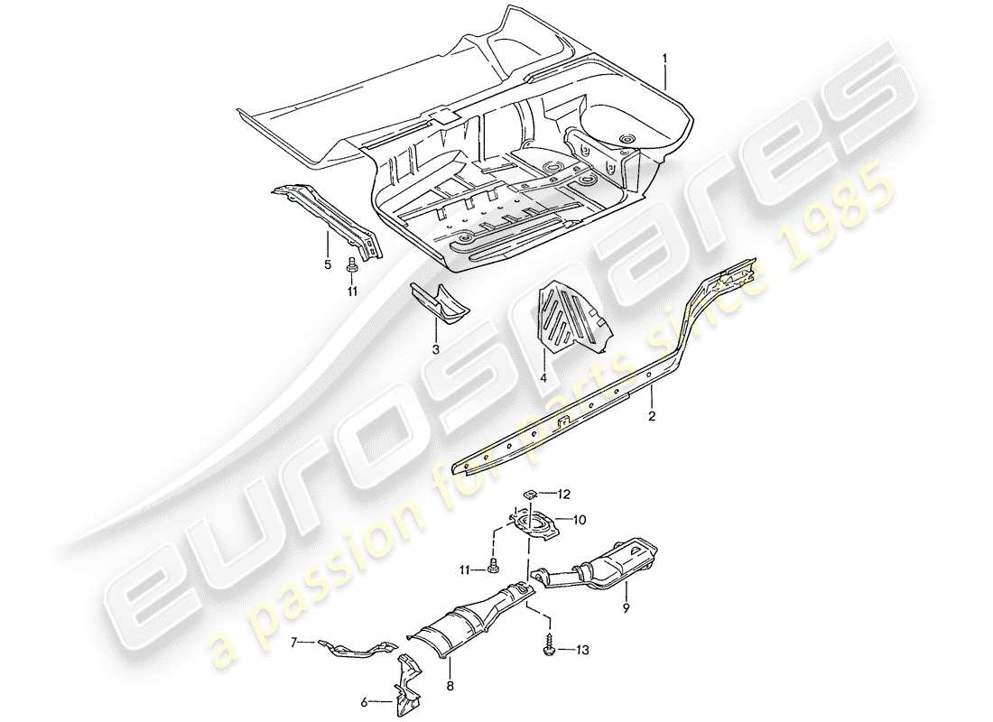 porsche 1987 (928) floor pan - frame part diagram