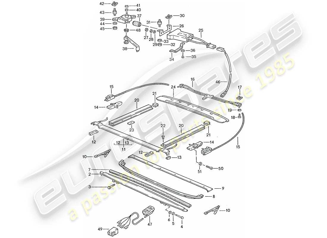 porsche 928 (1987) sunroof - electrically adjustable part diagram