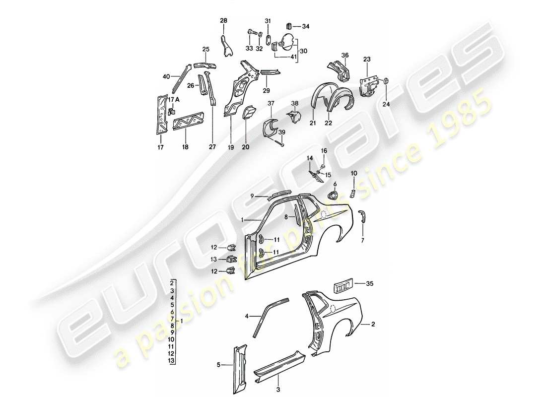 porsche 1988 (944) side panel part diagram