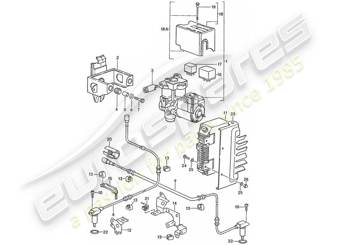 porsche 928 (1990) hydraulic unit - speed sensor - electronic control module - anti-locking brake syst. -abs- part diagram