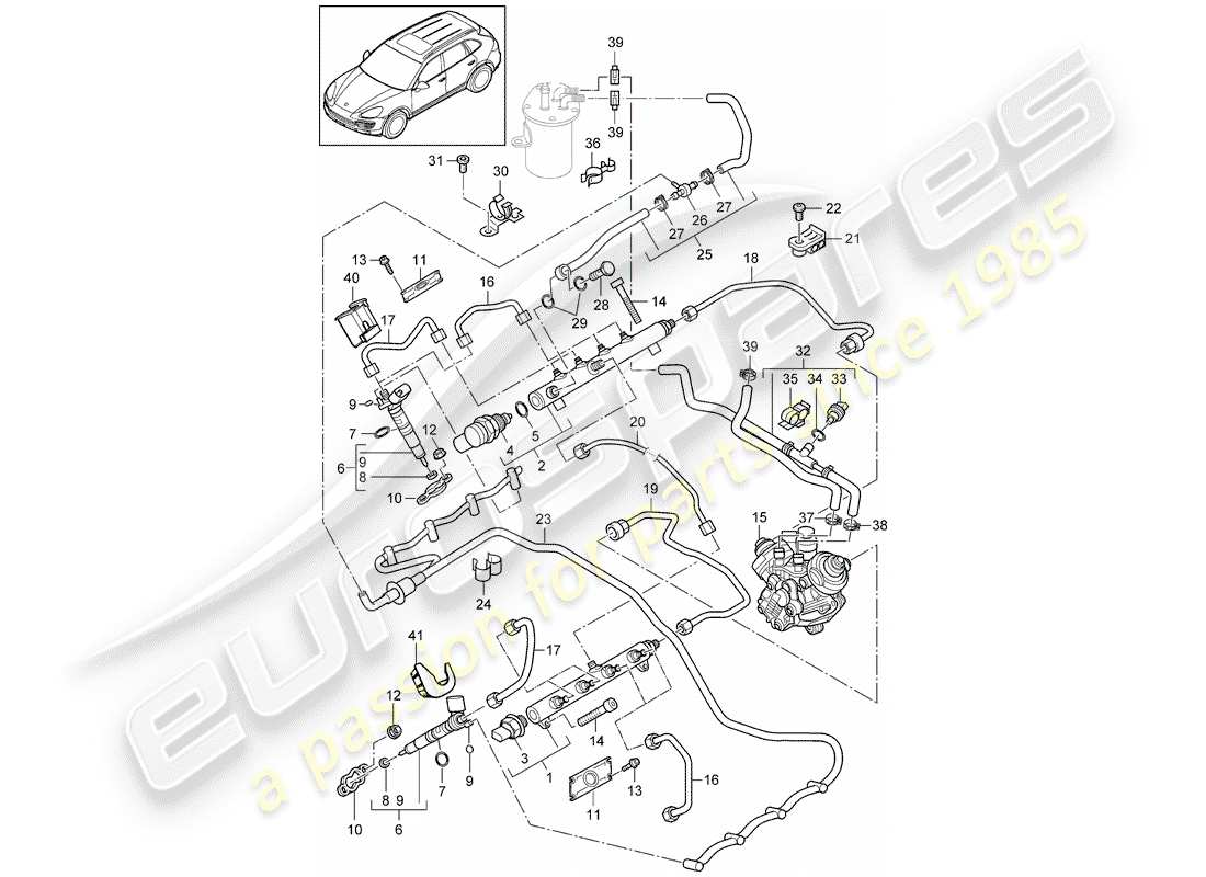 porsche cayenne e2 (2015) fuel collection pipe parts diagram