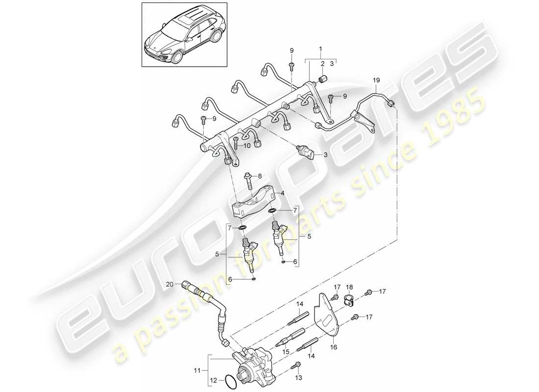 porsche 2016 (cayenne e2 92a) fuel collection pipe part diagram