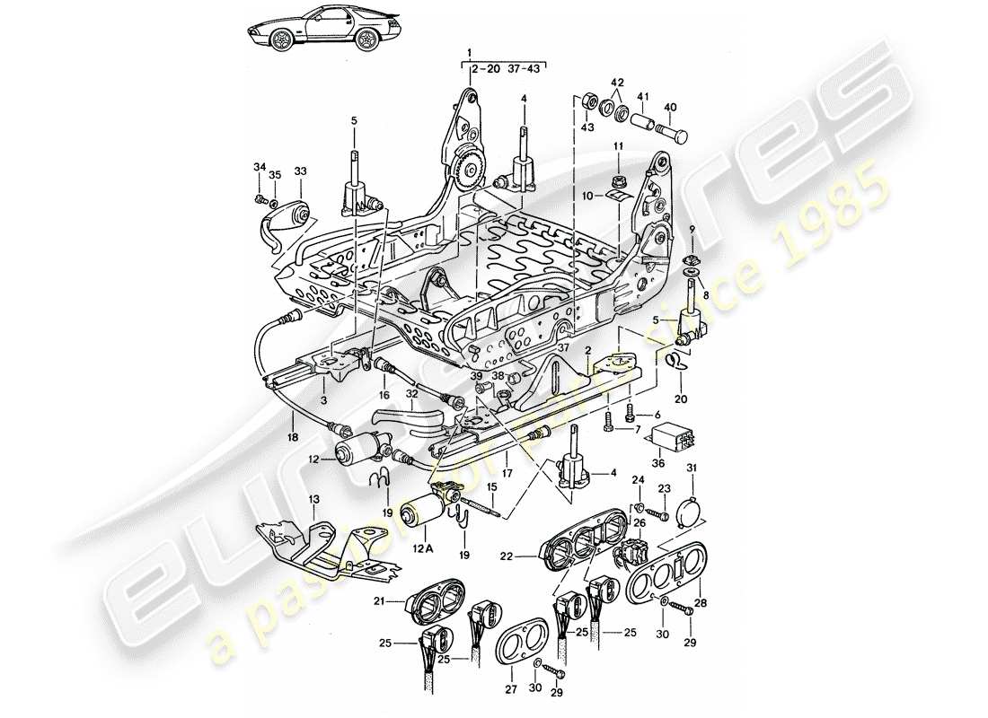 porsche seat 944/968/911/928 (1994) frame for seat - sports seat - electrically adjustable - d - mj 1987>> parts diagram