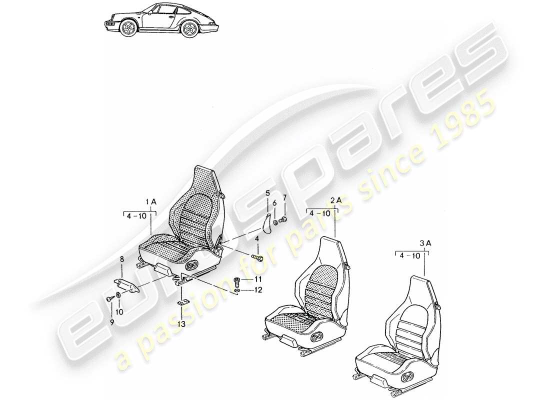 porsche seat 944/968/911/928 (1994) sports seat - complete - - d - mj 1989>> - mj 1994 parts diagram