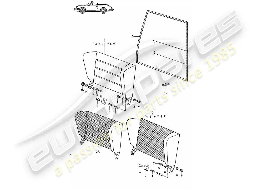 porsche seat 944/968/911/928 (1993) emergency seat backrest - - d - mj 1987>> - mj 1989 parts diagram