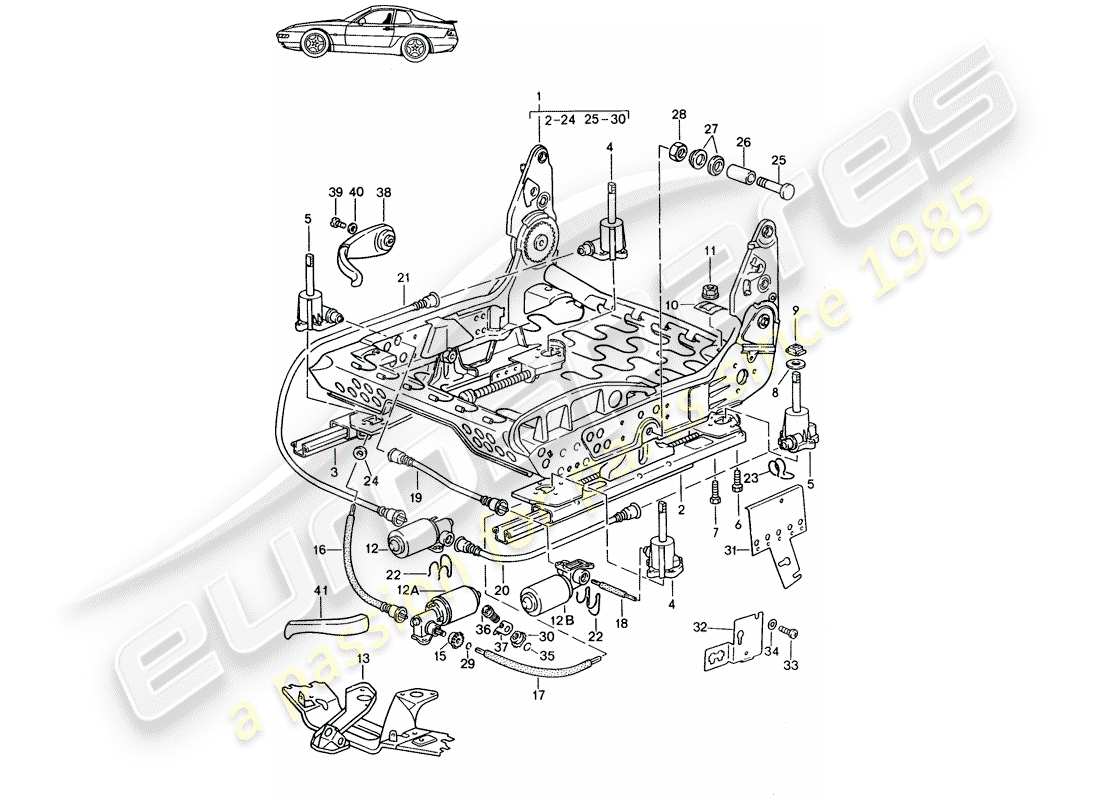porsche seat 944/968/911/928 (1995) frame for seat - manually adjustable - electrically adjustable - d - mj 1992>> - mj 1995 parts diagram