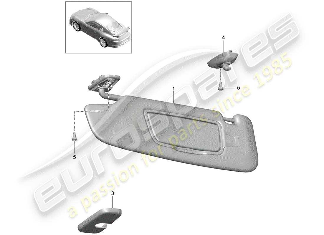 porsche 2018 (991-2 r/gt3/rs) sun vizors part diagram