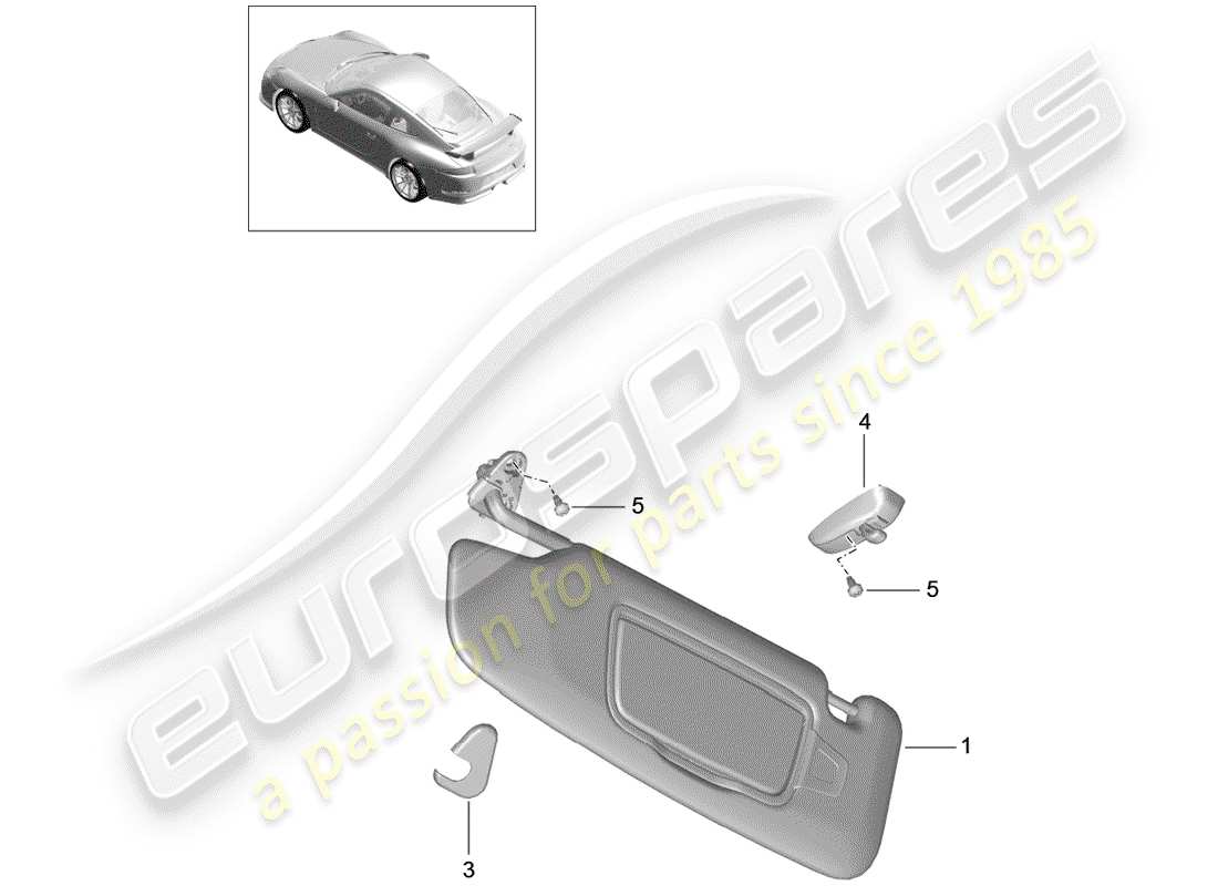 porsche 2018 (991-2 r/gt3/rs) sun vizors part diagram