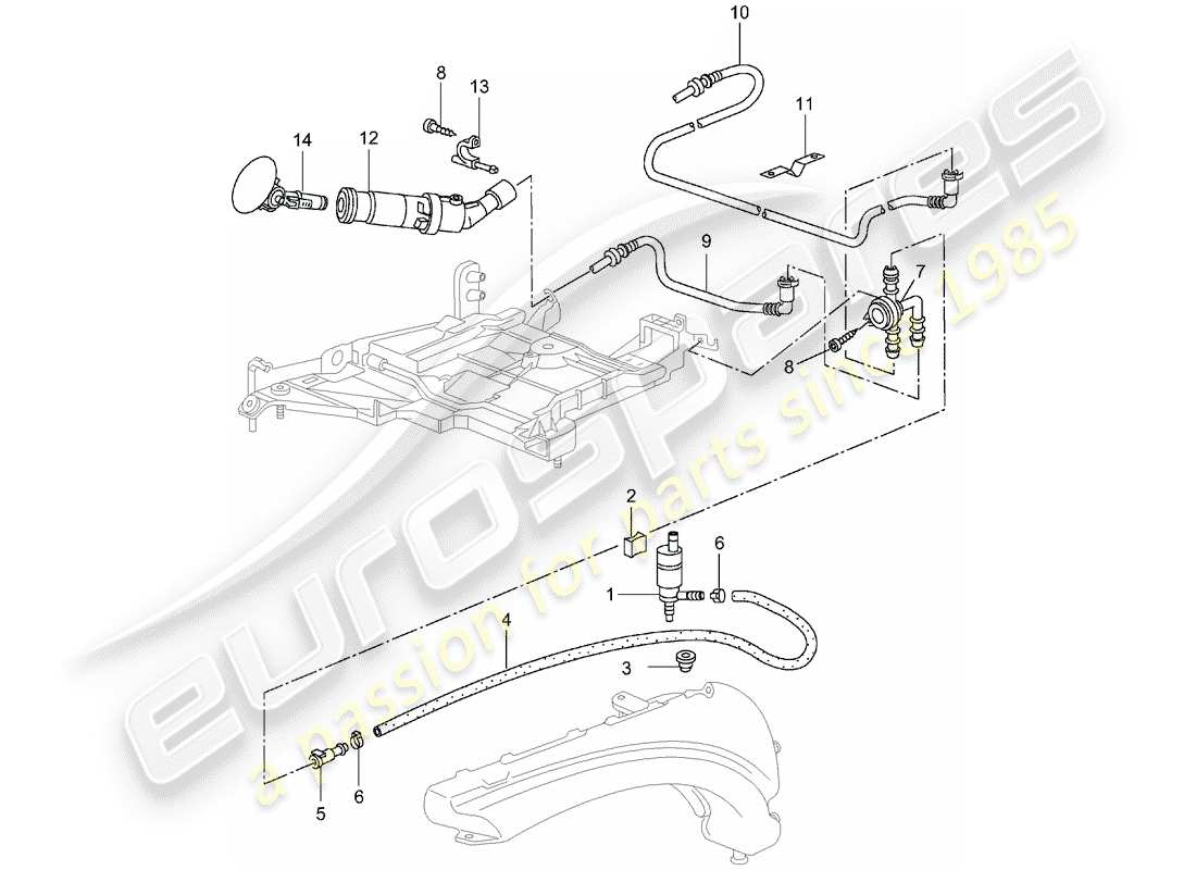 porsche 2001 (996) headlight washer system - d - mj 2002>> part diagram