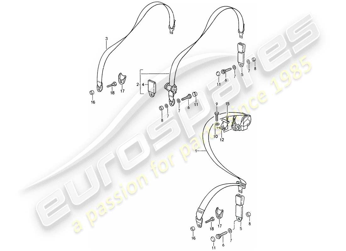 porsche 1998 (993) seat belt parts diagram