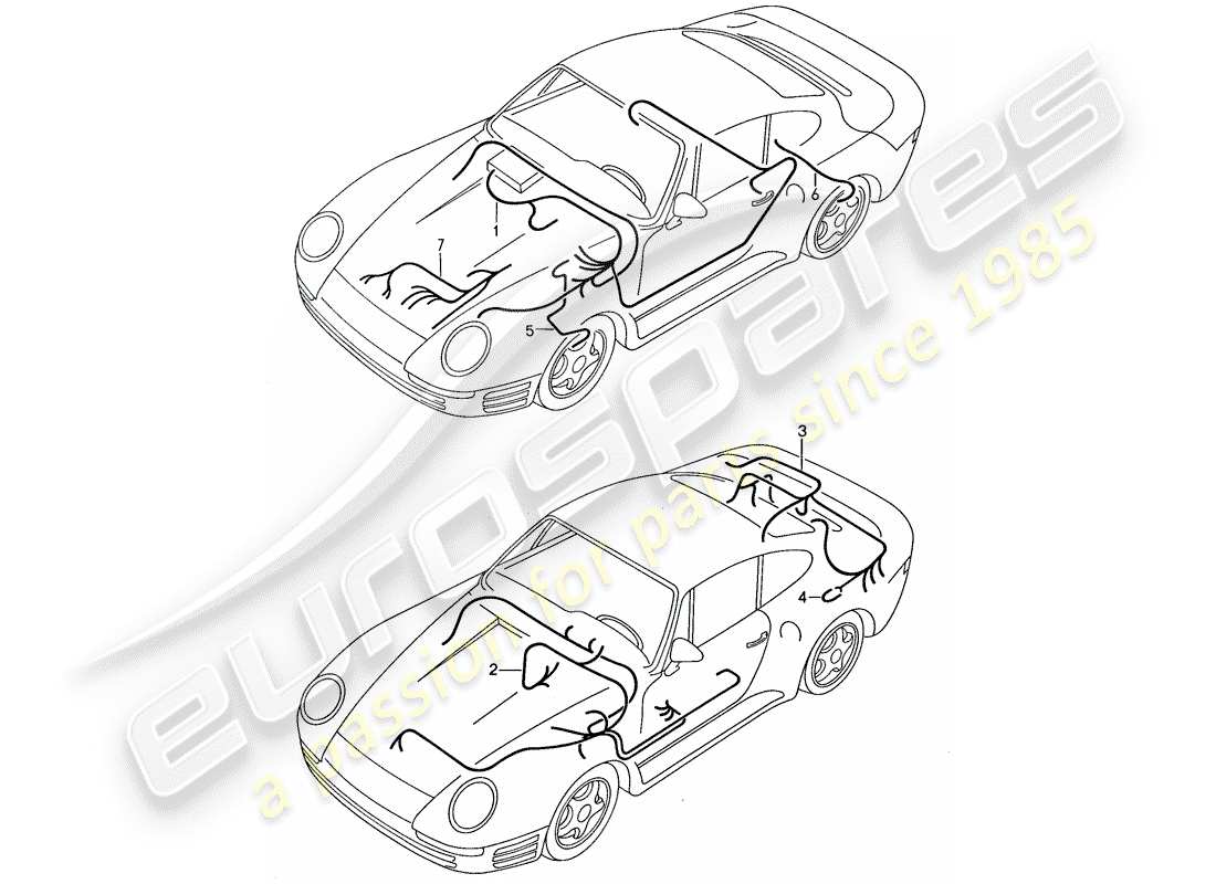 porsche 1988 (959) wiring harnesses - anti-locking brake syst. -abs- - lock control - tire pressure control system - engine part diagram