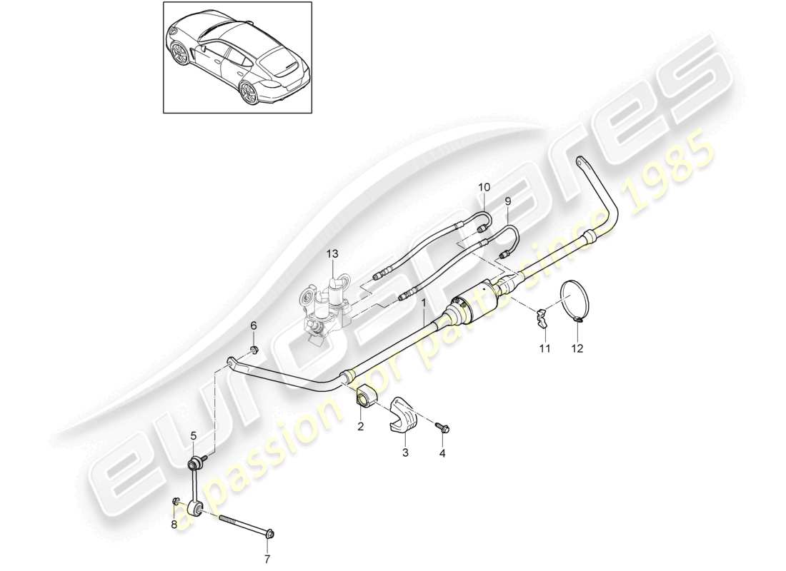 porsche 2010 (cayenne e1 9pa) anti-roll bar hose parts diagram