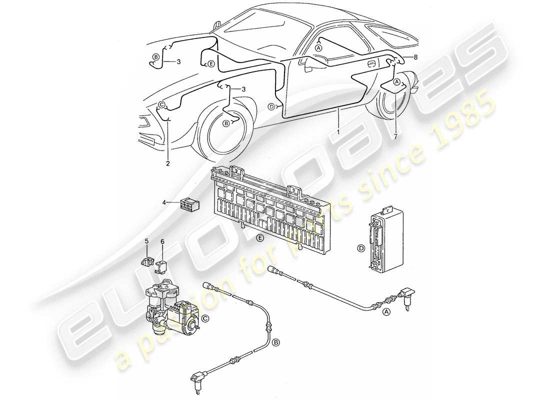 porsche 928 (1987) harness - anti-locking brake syst. -abs- part diagram