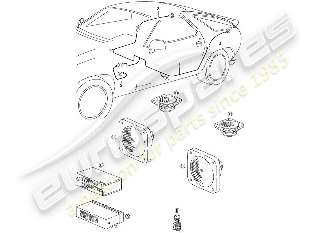 porsche 1987 (928) harness - loudspeaker part diagram