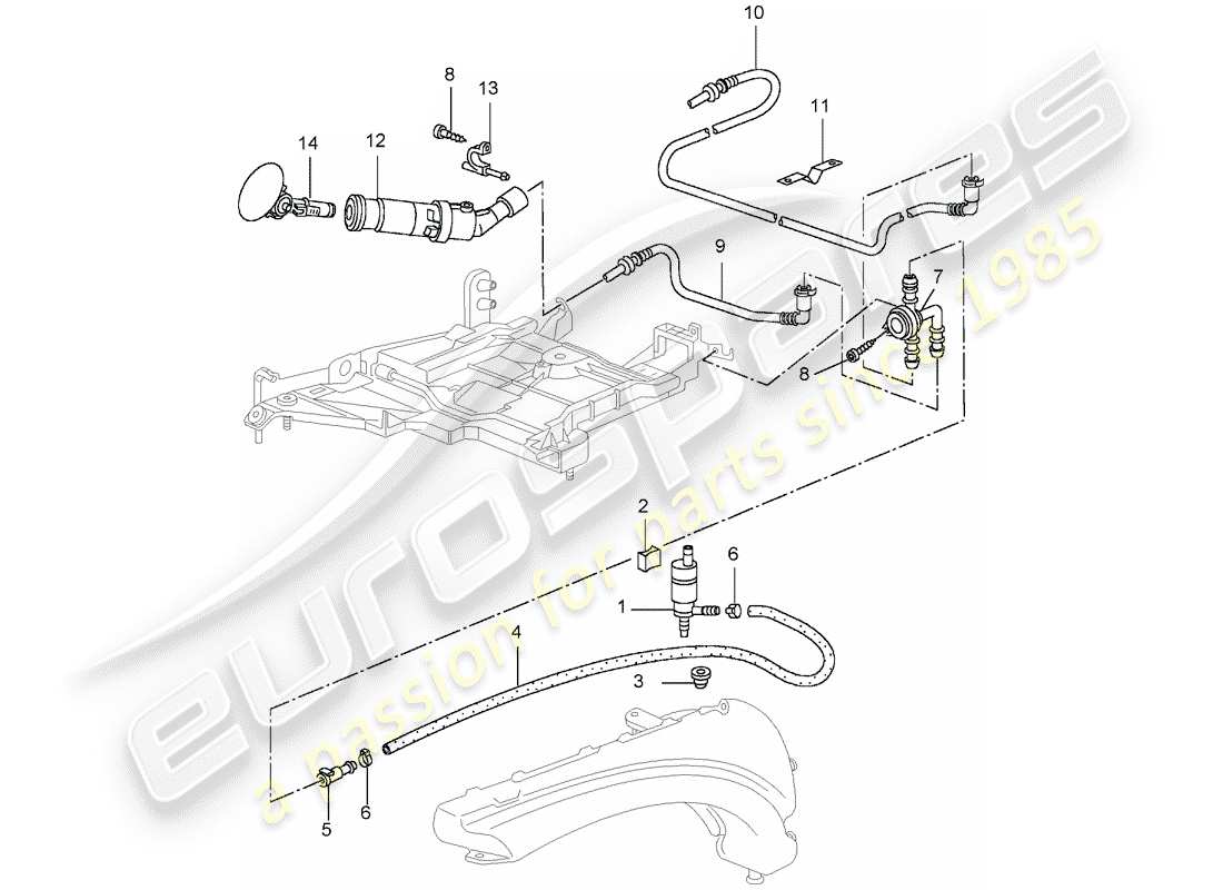 porsche 2001 (996 gt3) headlight washer system - d - mj 2004>> part diagram