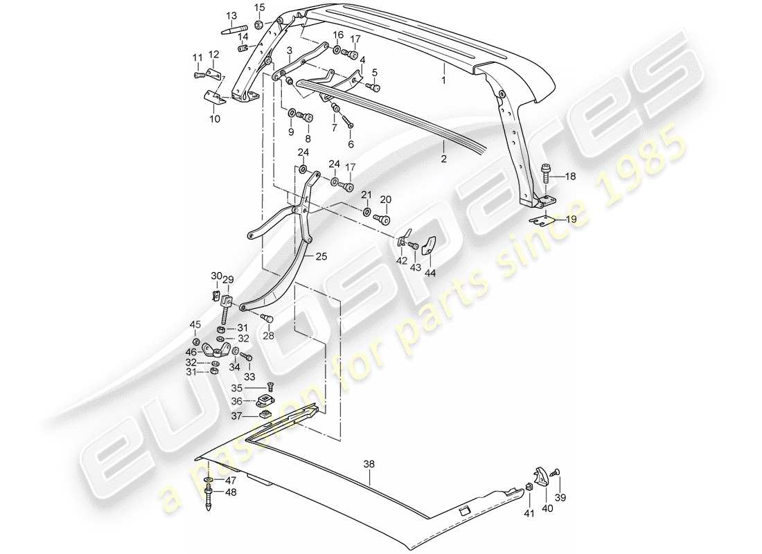 porsche 1998 (993) top frame - single parts parts diagram