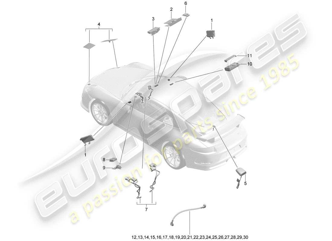 porsche 2017 (991-2 r/gt3/rs) antenna part diagram