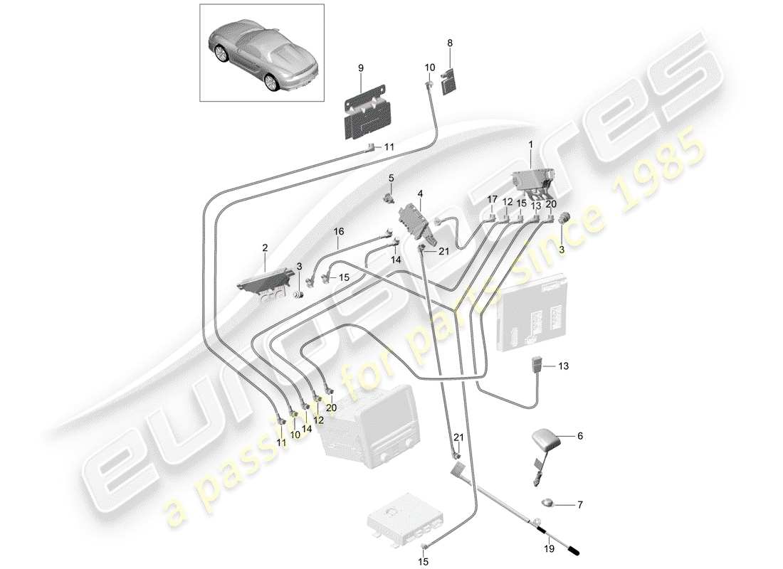 porsche 2016 (981 boxster spyder) antenna booster part diagram