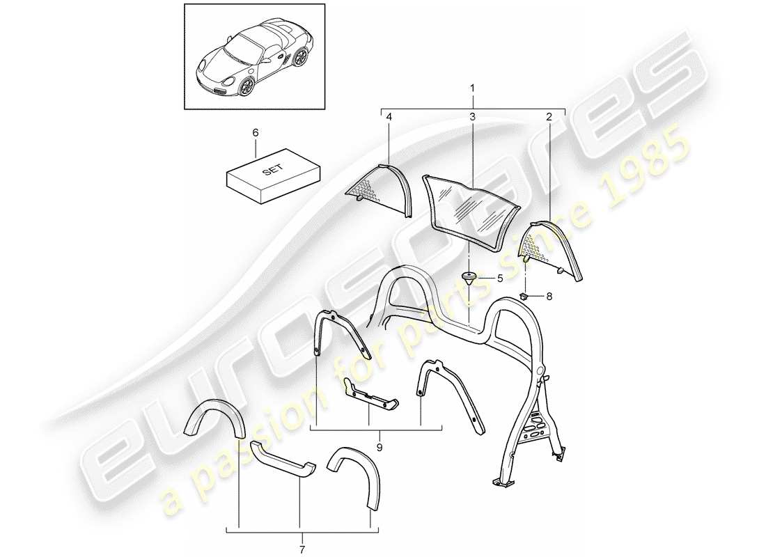 porsche boxster 987 (2012) windscreen part diagram