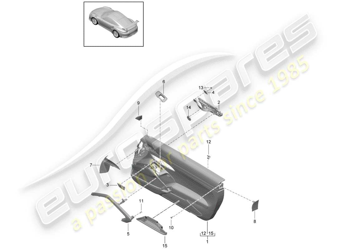 porsche 991r/gt3/rs (2014) door panel parts diagram