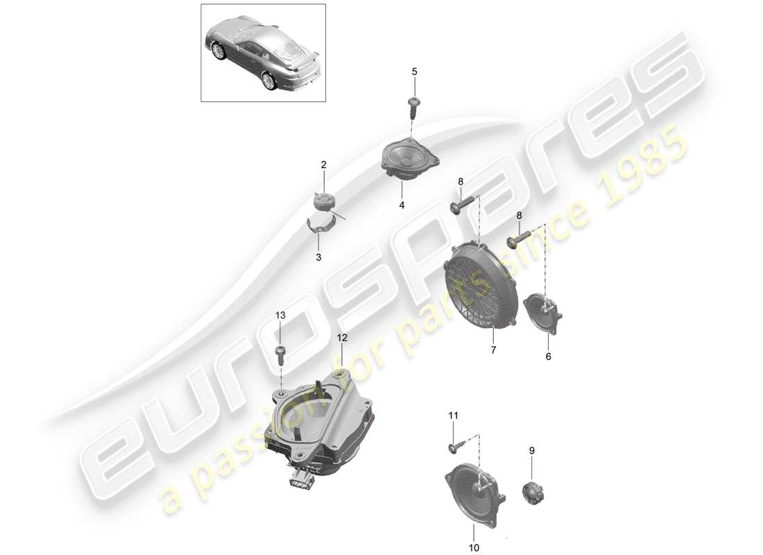 porsche 991r/gt3/rs (2018) loudspeaker part diagram