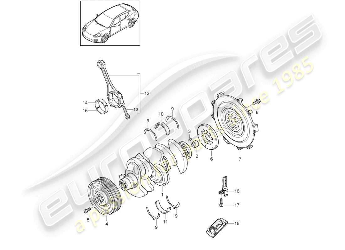 porsche 2010 (cayenne e1 9pa) crankshaft conrod parts diagram
