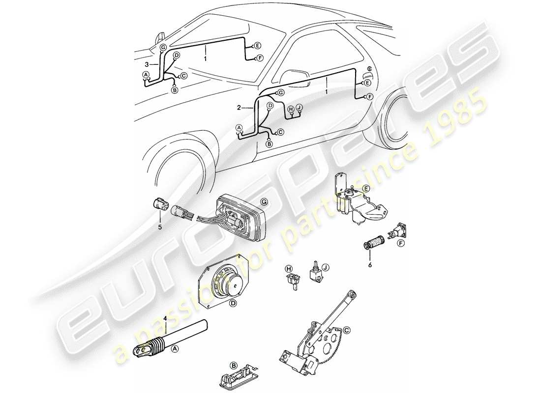 porsche 1985 (928) harness - door part diagram