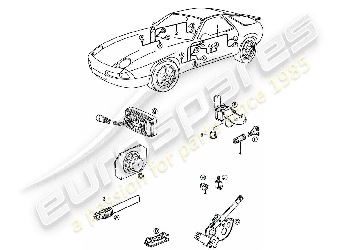 porsche 1992 (928) harness - door part diagram