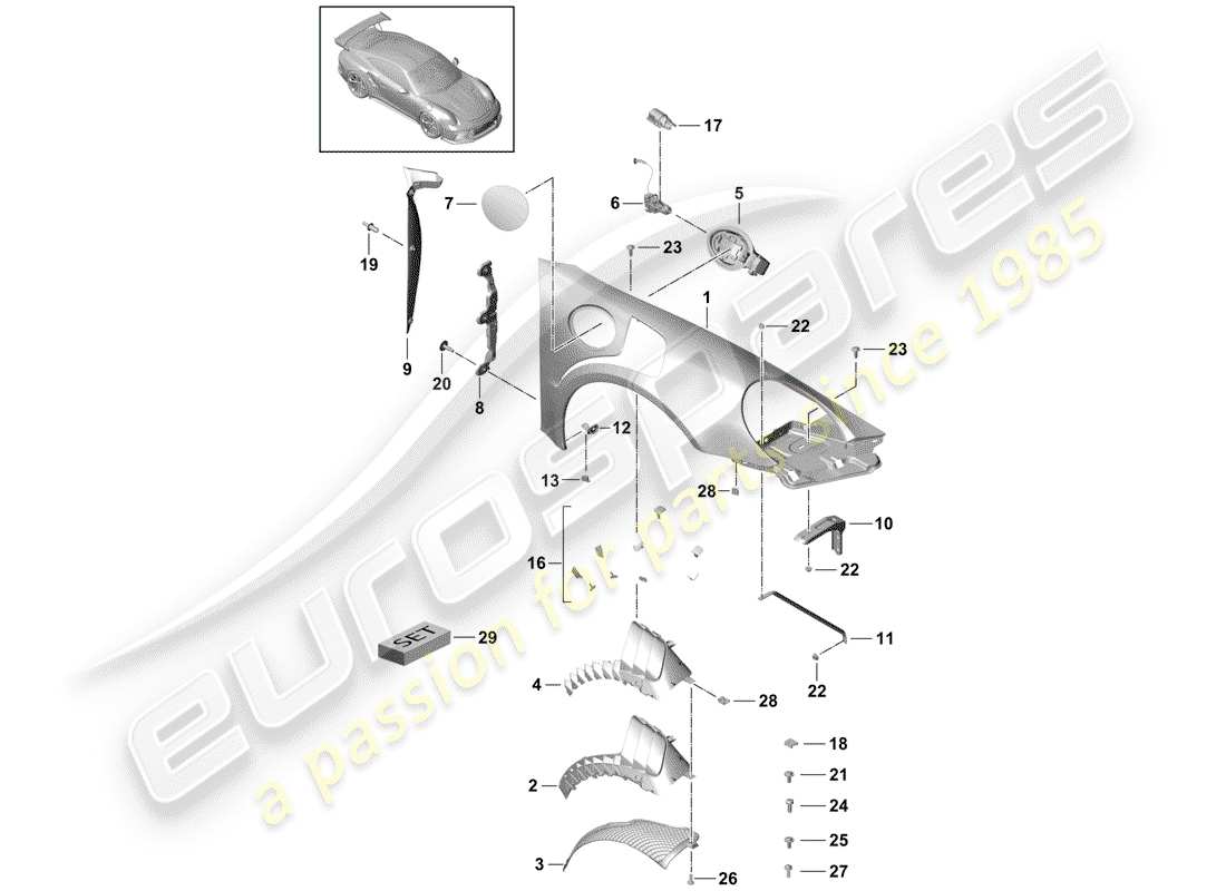 porsche 2014 (991-1 r/gt3/rs) fasteners part diagram