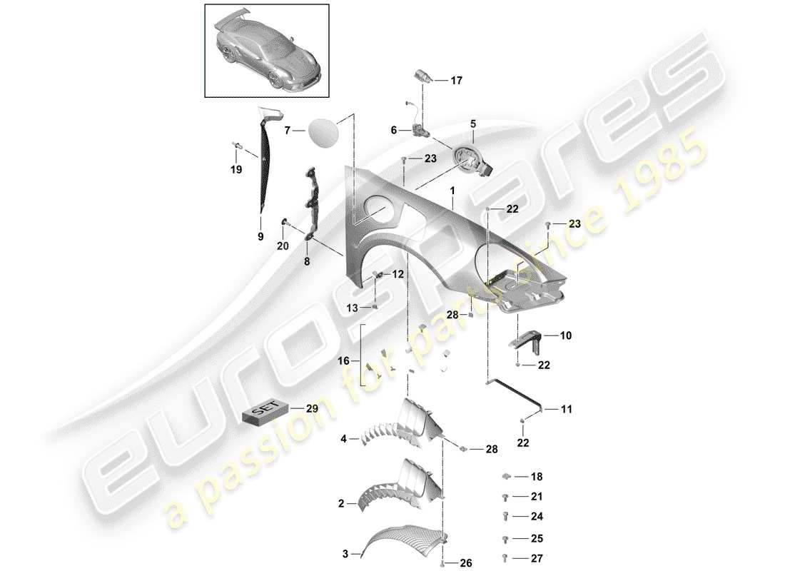 porsche 991r/gt3/rs (2014) fasteners parts diagram