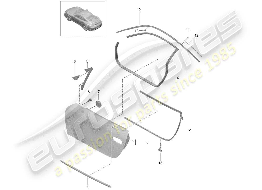 porsche 2014 (991-1 turbo) door seal part diagram