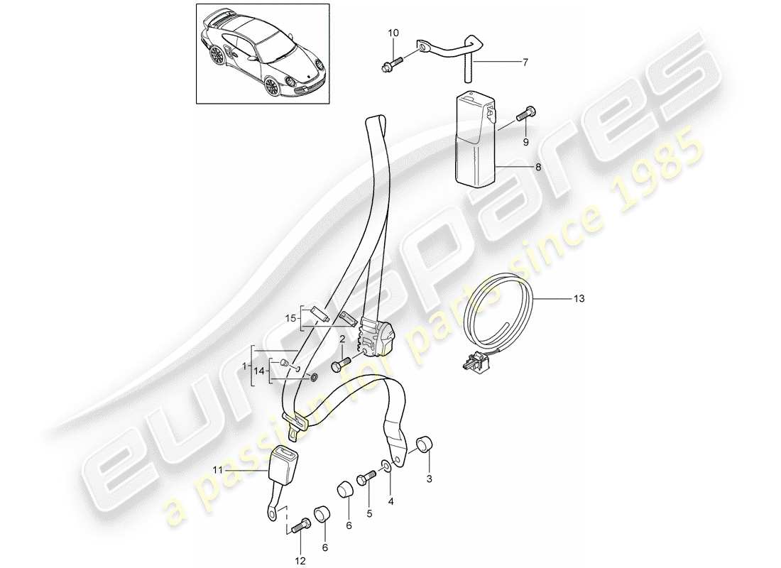 porsche 2008 (997-1 turbo / gt2) seat belt part diagram