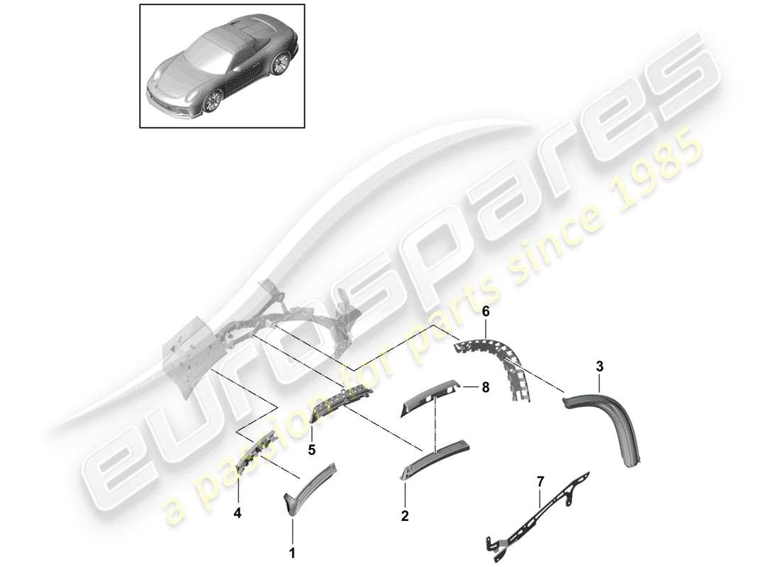 porsche 2018 (991-2 r/gt3/rs) convertible top part diagram