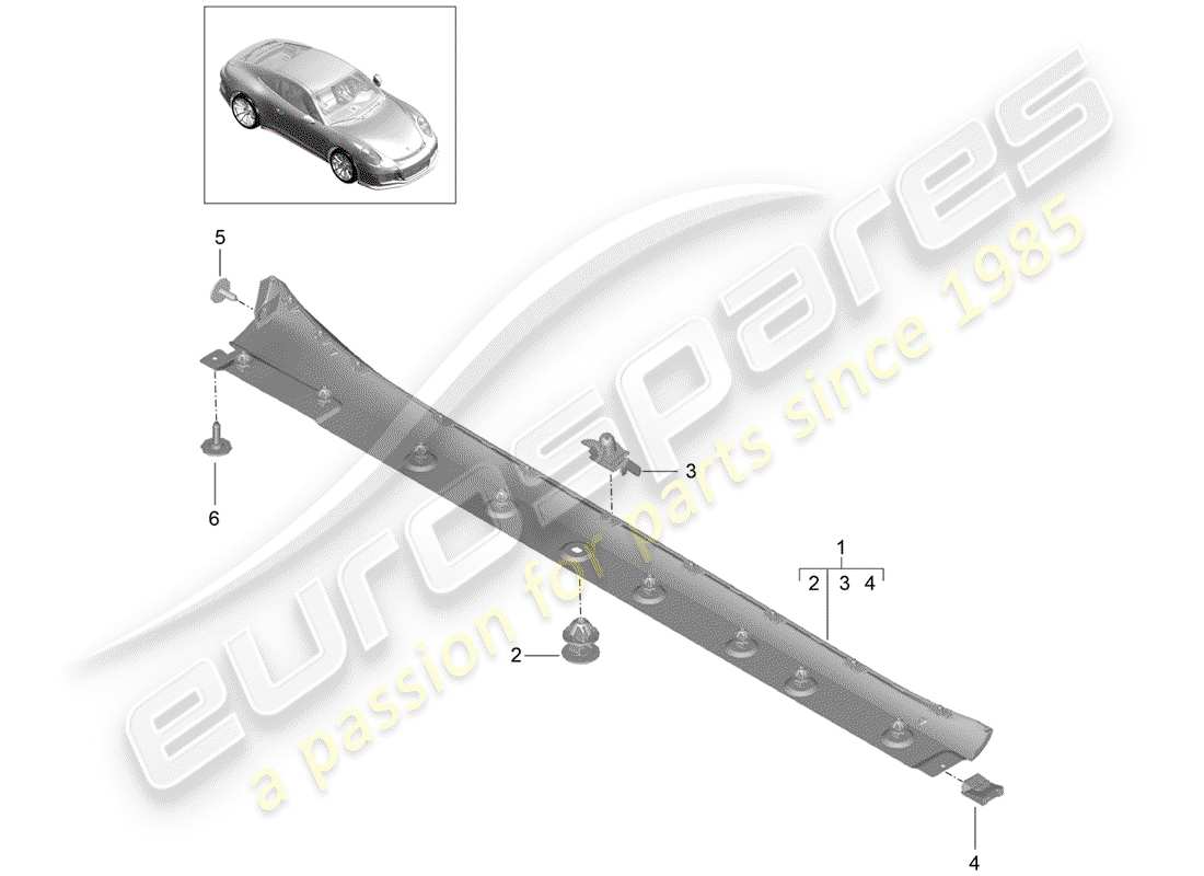 porsche 2018 (991-2 r/gt3/rs) side member trim part diagram