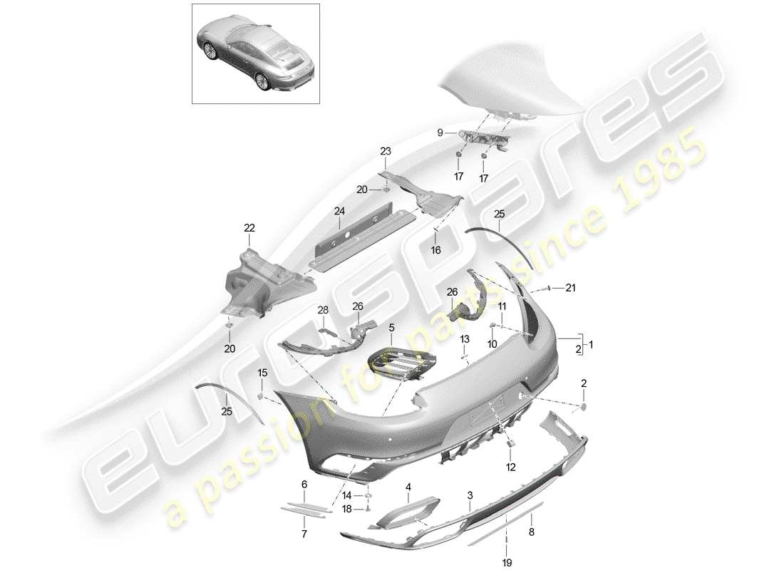 porsche 2016 (991-1 turbo) bumper part diagram