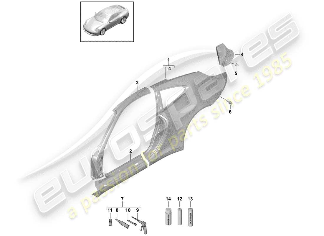 porsche 991 gen. 2 (2019) side panel part diagram