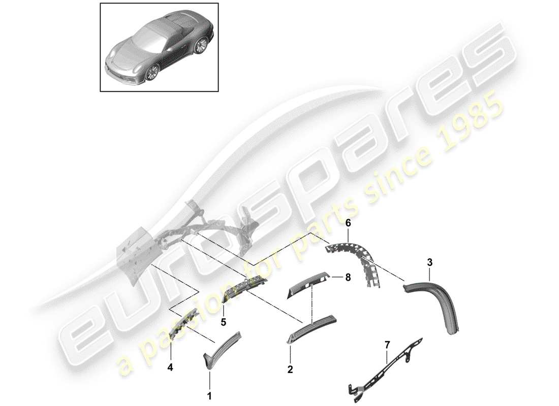 porsche 991r/gt3/rs (2019) convertible top parts diagram