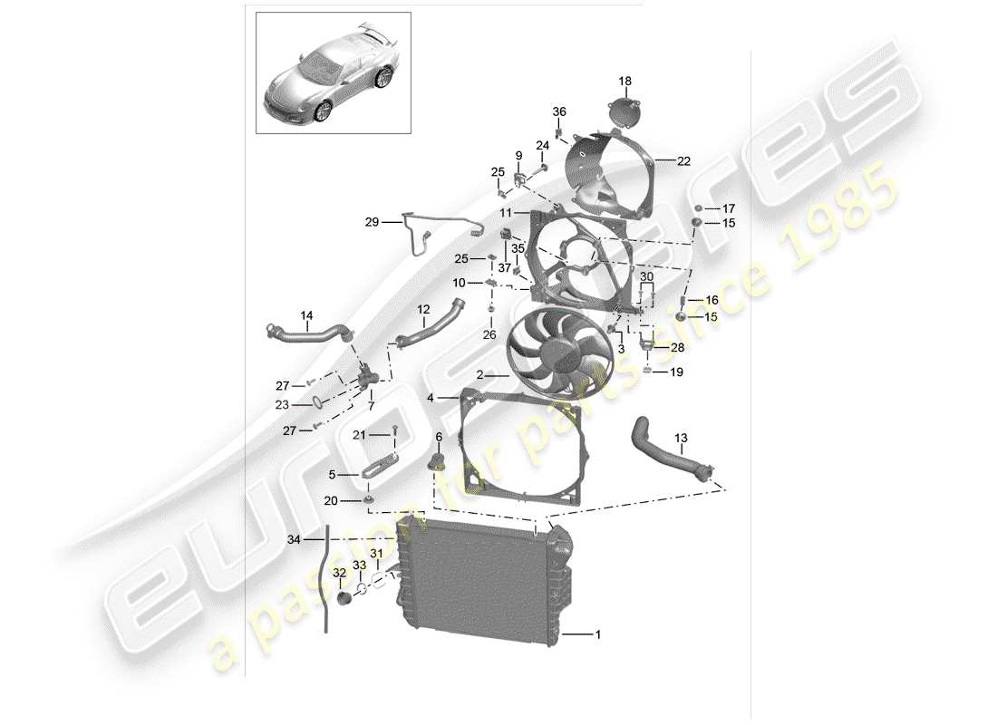 porsche 2020 (991-2 r/gt3/rs) water cooling part diagram
