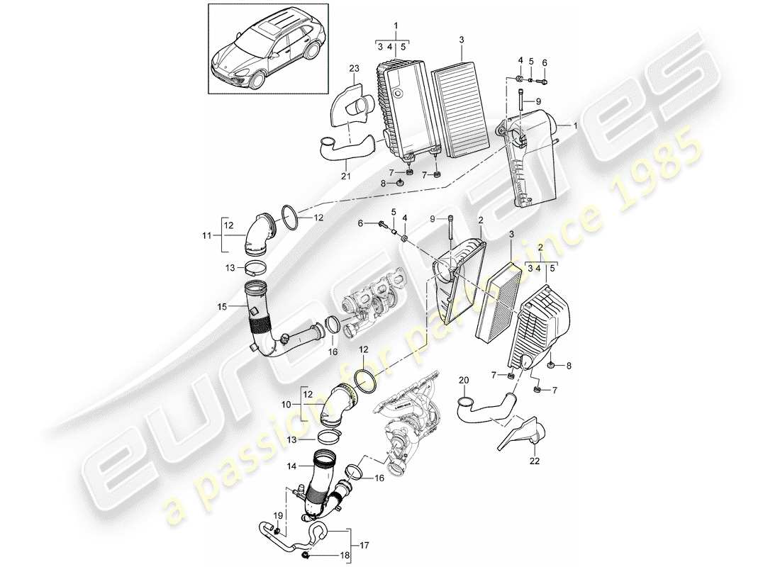 porsche 2013 (cayenne e2 92a) air cleaner with connecting part diagram