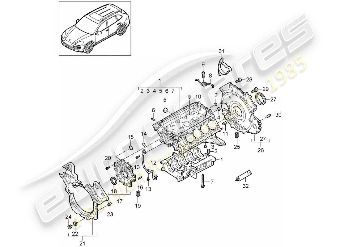 porsche 2013 (cayenne e2 92a) crankcase part diagram