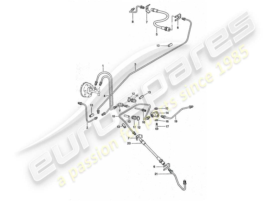 porsche 911 turbo (1975) brake lines - for vehicles with - brake booster part diagram