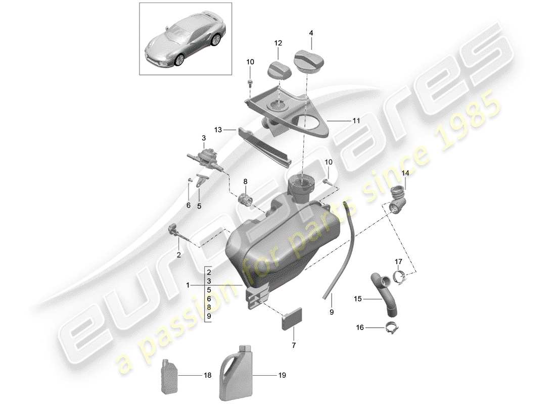 porsche 991 turbo (2016) water cooling part diagram