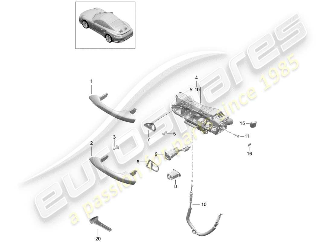 porsche 2014 (991-1 turbo) door handle, outer part diagram