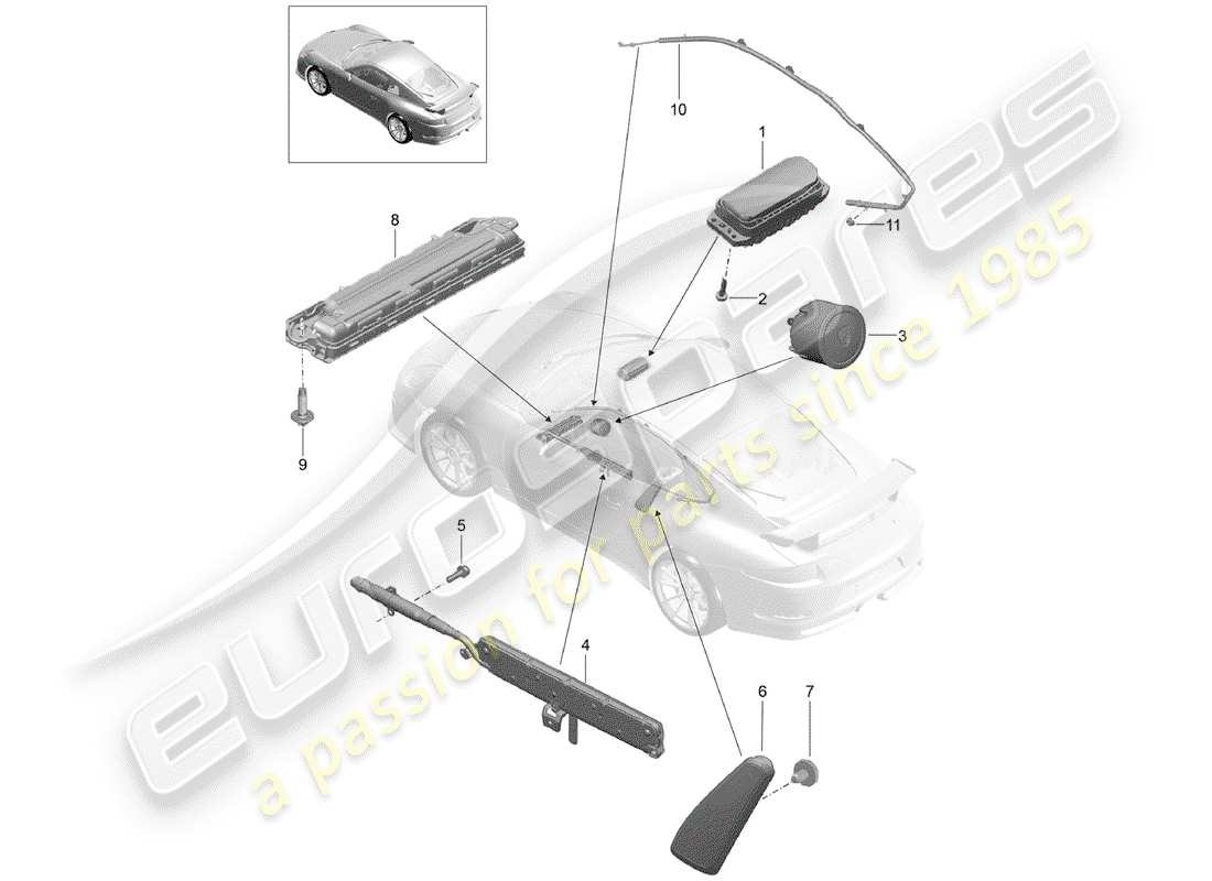 porsche 2018 (991-2 r/gt3/rs) airbag part diagram