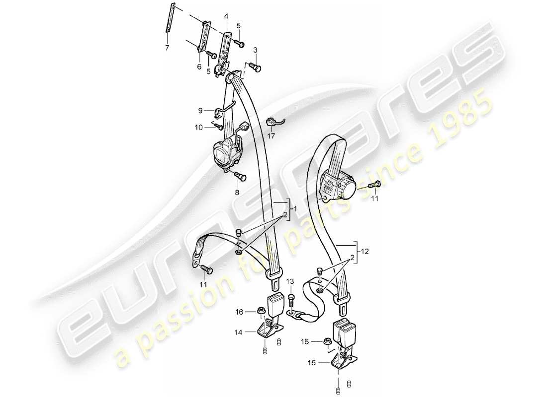 porsche cayenne (2003) three-point seat belt part diagram