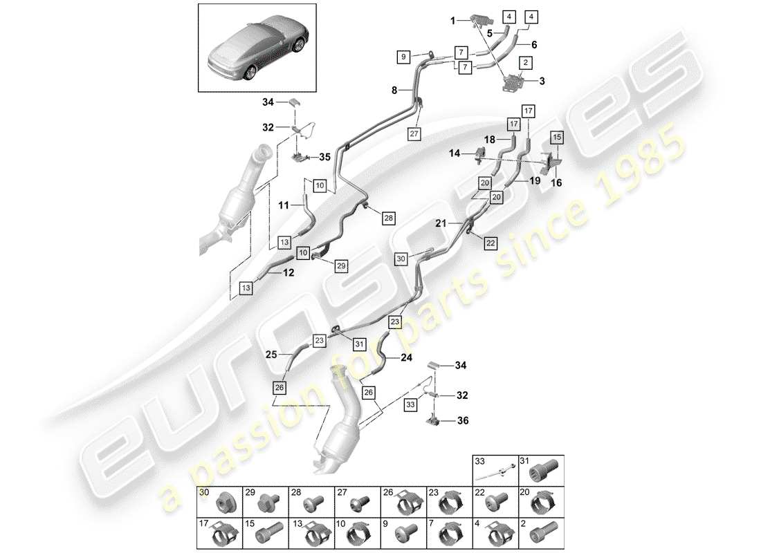 porsche 2019 (panamera 971-1) exhaust system part diagram
