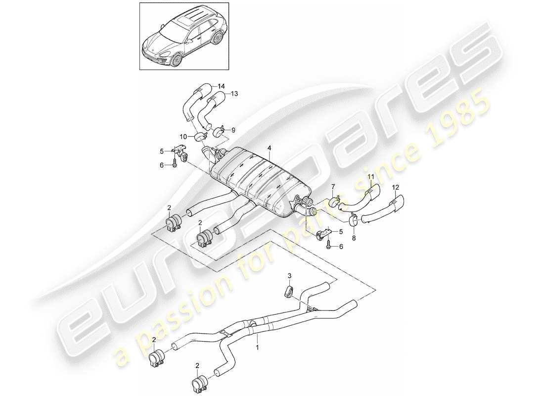 porsche 2015 (cayenne e2 92a) exhaust system part diagram